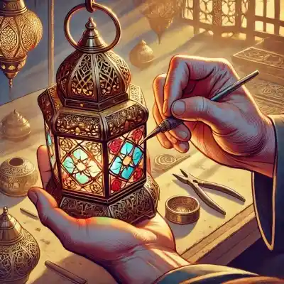 Welcome to tanger - Closeup Hands craft moroccan lamps