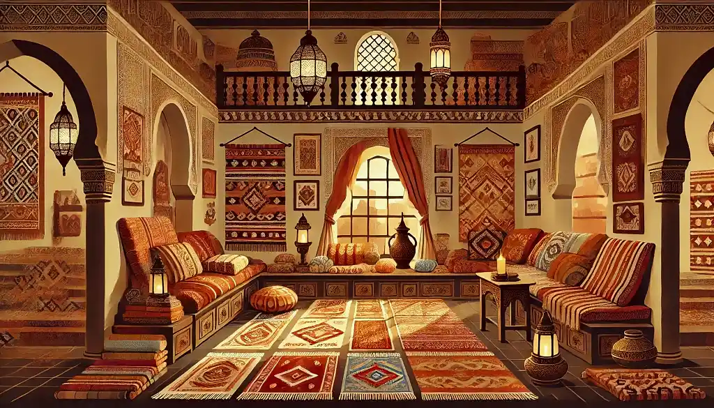 Moroccan Home Decor Room With traditional Hand made carpets